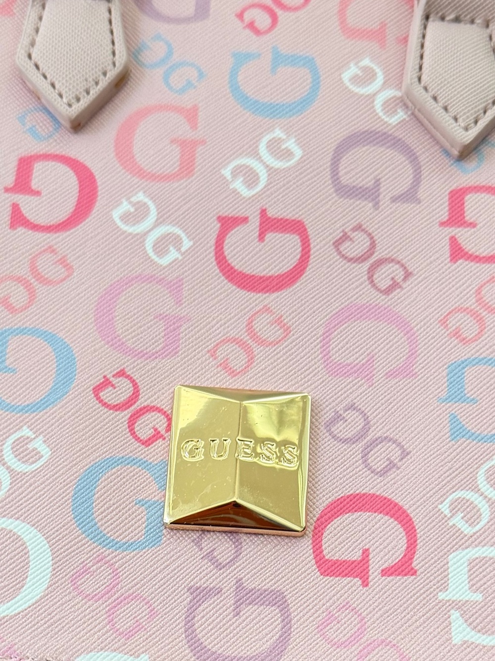 GUESS Pink Multicolor Logo Mini Tote with Gold Chain - Picture 2 of 7